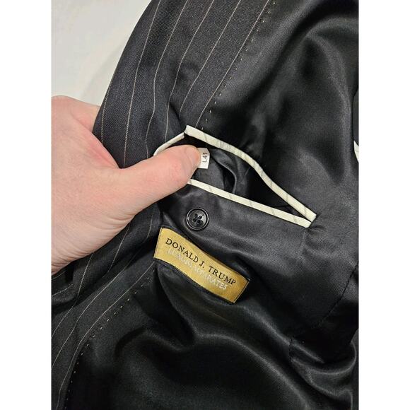 Donald Trump Suit 41 Blazer 34x35 Pants Black Gray Pinstripe 2 Button WOOL - Picture 7 of 11